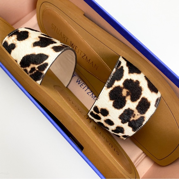NIB Stuart Weitzman Delilah Leopard Print Calf Hair Slides Size 9.5 - Picture 7 of 11